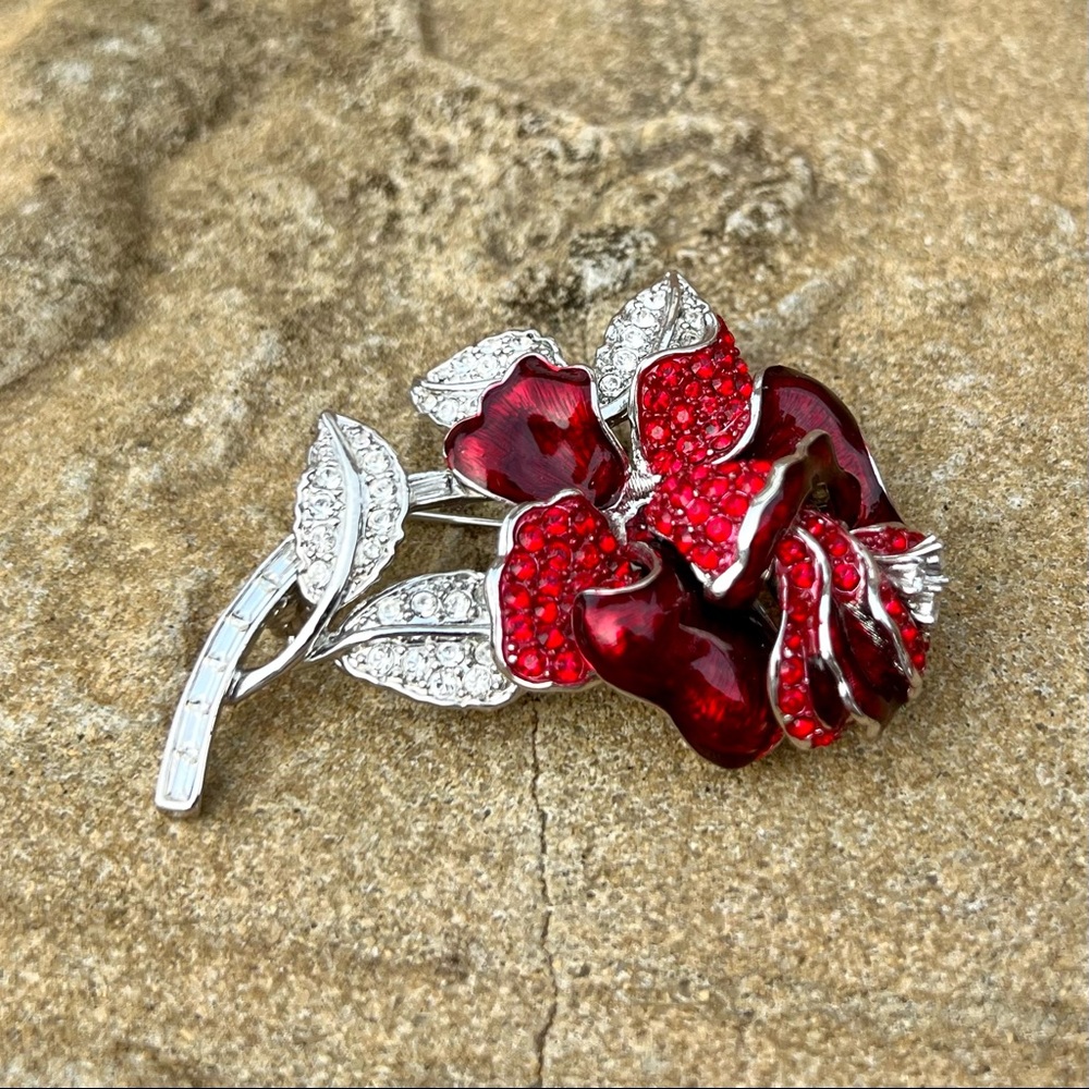 Nolan Miller Vintage Red Rose Brooch